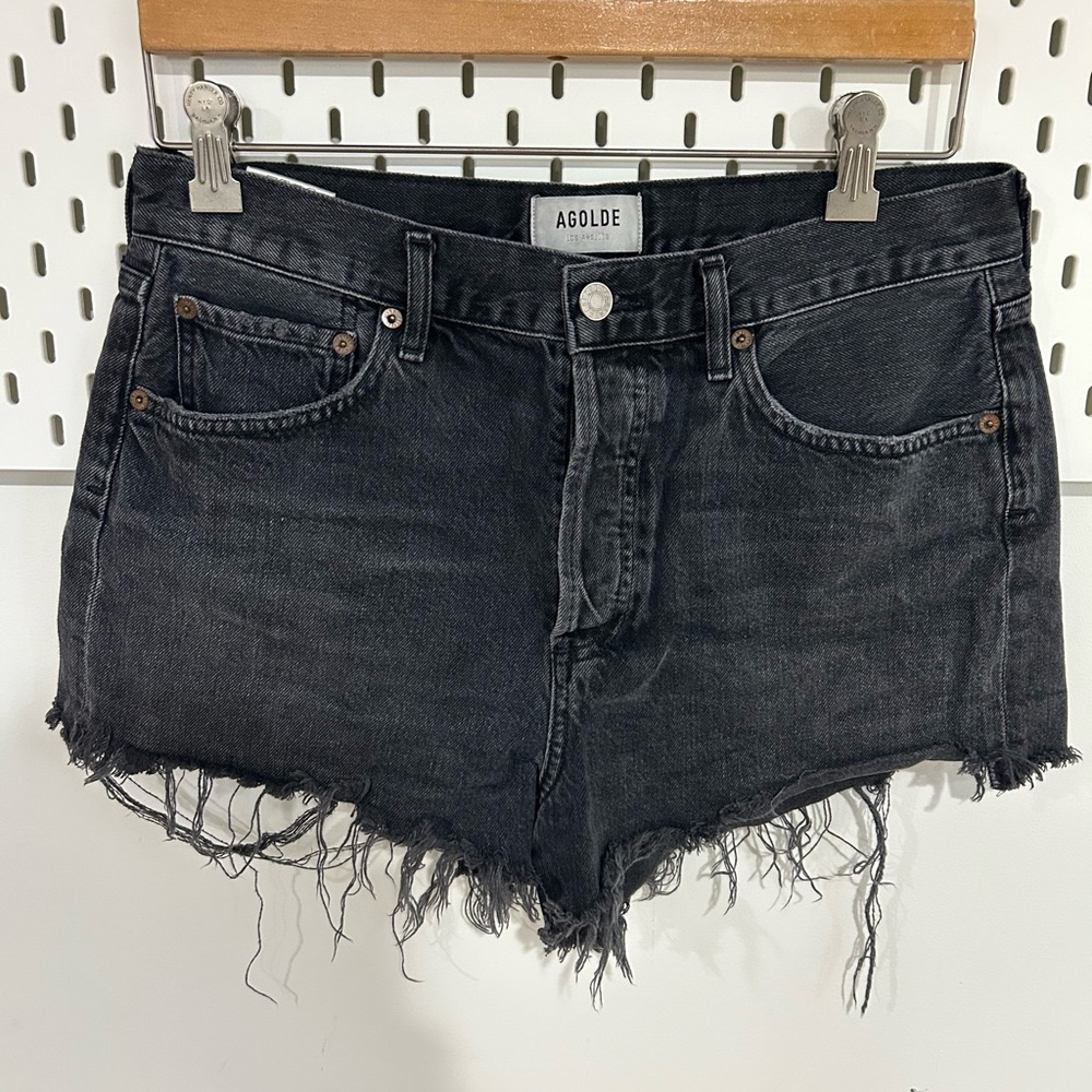AGOLDE Parker Black Distressed High-Rise Denim Shorts